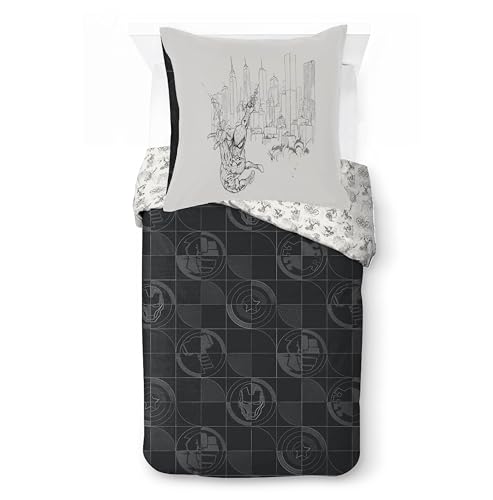 Jay Franco Kids Marvel Spiderman Ensemble de Housse de Couette – Literie Ultra Douce avec taie d'oreiller, Housse Uniquement, Couette Non Incluse, Noir, 2...