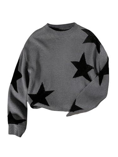 COZYEASE Girl's Star Graphic Sweaters Crew Neck Long Sleeve Knit Pullover Tops Casual Jumper Knitwear