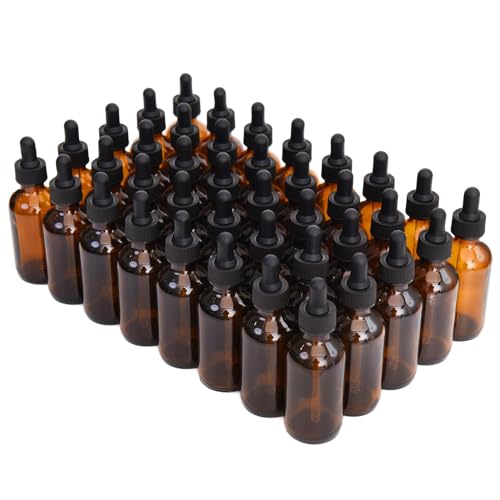 June Fox 2oz Glass Dropper Bottle 40 Pack Blue Glass Bottles with Glass Droppers (40 Amber)
