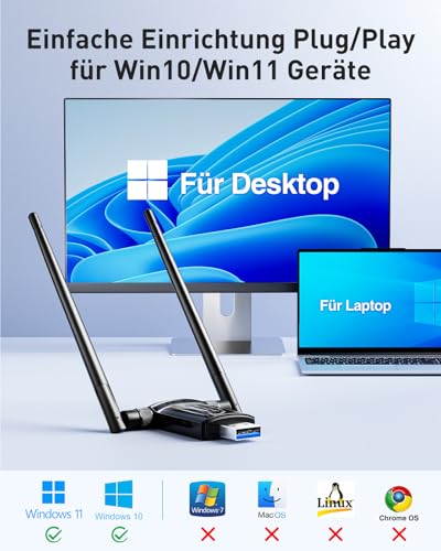 USB WLAN Stick Adapter für PC - Nineplus AX1800, Dualband 5GHz/2,4GHz WiFi 6 Stick mit WLAN Antennes, integrierter Treiber… – Ansicht 6