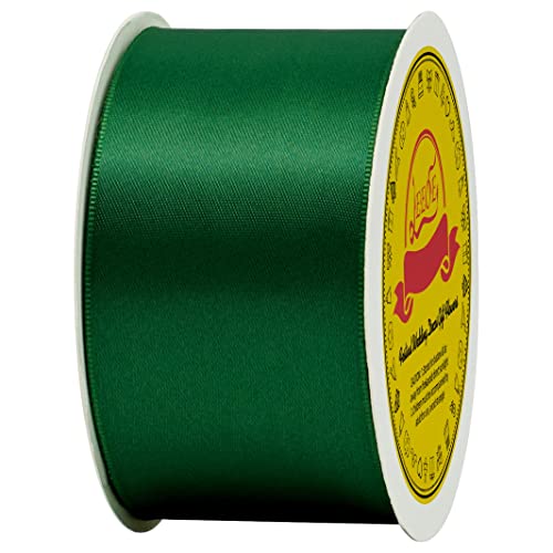 Image of Double Face Forest Green Satin Ribbon 2 inch X 25 Yards Polyester Forest Green Ribbon for Gift Wrapping Very Suitable for Weddings Party Hair Bow Invitation Decorations and More