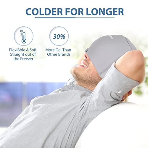 Image of Migraine Ice Head Wrap, Migraine Relief Headache Hat,Cold & Hot Therapy Ice Hats for Migraines.360 Degree No-Slip Reusable Flexible Cold Compress Cap for Tension, Sinus,Stress Relief.Grey