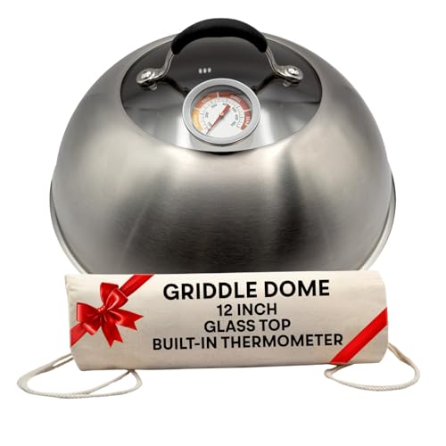 Family Counter Cupola di fusione con termometro e piano in vetro, 30,5 cm, in acciaio inox, con sfiato per il vapore, perfetta per barbecue, grigliate, scottature e cucina in famiglia, fino a 370 °C