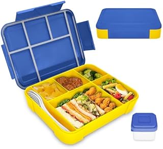 IJIAMY Bento Lunch Box Kids, Bento Box Lunch Box Adults with 5 Compartments and 1 Salad Dressing Containers, Snack Box for Kids and Adults Work School