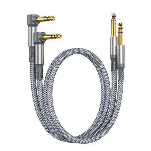 Image of RUXELY 6.35mm TRS Instrument Cable 1M 2-Pack,Right Angle 90 Degree 1/4 Inch Male Jack Stereo Audio Cord,6.35 Balanced Line Lead for Electric Guitar,Bass,Keyboard,Mixer,Amplifier/AMP,Speaker,Equalizer