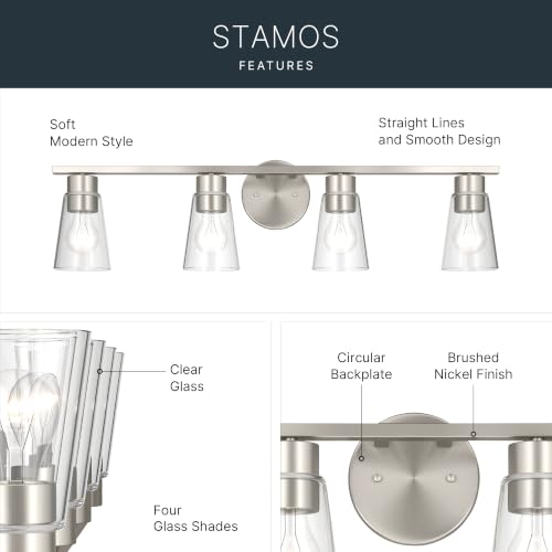 Image of Kichler Stamos 31.25 inch 4-Light Soft Modern Vanity Light with Clear Glass in Brushed Nickel, (8.25 inch H x 31.2 5 inch W), 55122NICLR