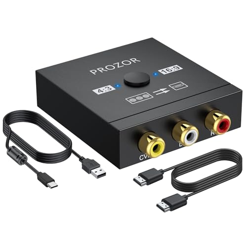 PROZOR Convertisseur RCA vers HDMI 1080P Adaptateur AV pour Wii/PS2/PS1/N64 Switch 4:3/16:9 Câble HDMI Inclus Idéal Jeux Rétro et DVD