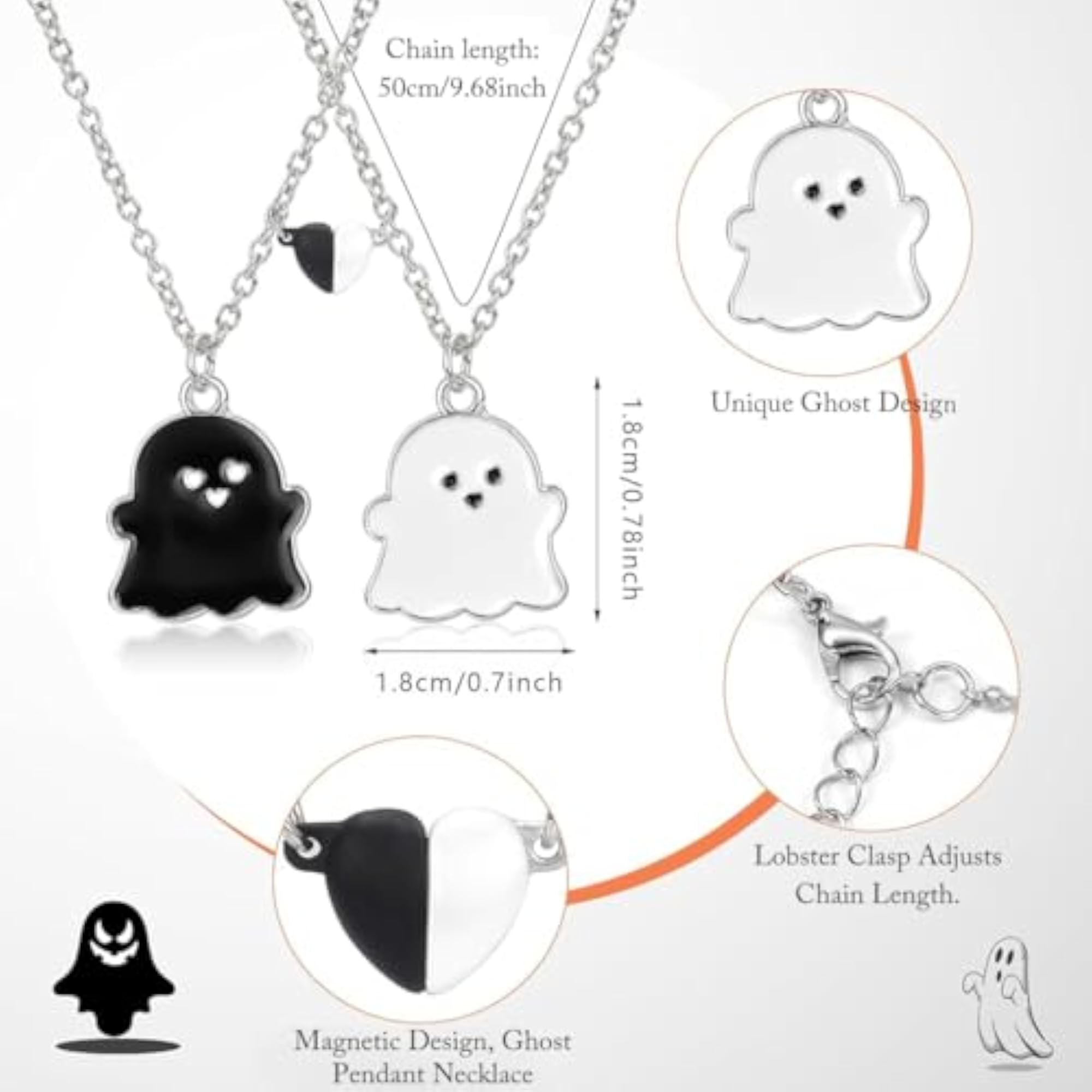 Friendship Couple Cartoon Ghost Necklace Set, Kawaii Charm