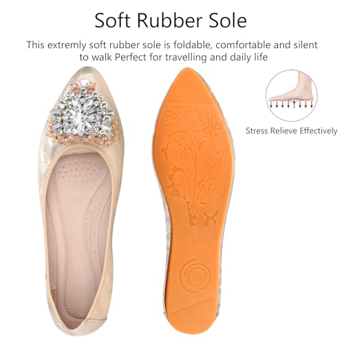 Image of KUNWFNIX Women Ballet Flats Rhinestone Wedding Ballerina Shoes Foldable Sparkly Comfort Slip on Flat Shoes