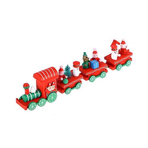 OULII Tren para Arbol de Navidad Tren de Madera Adornos Decoracion Navidad Rojo