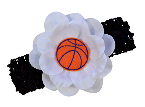 Funny Girl Designs Black and Orange Baby and Toddler Embroidered Felt Basketball Team Flower Headband