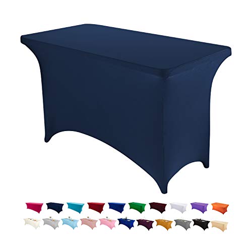 Image of Peomeise 4FT Spandex Table Cover Rectangular Stretch Spandex Tablecloth (Navy,4FT)
