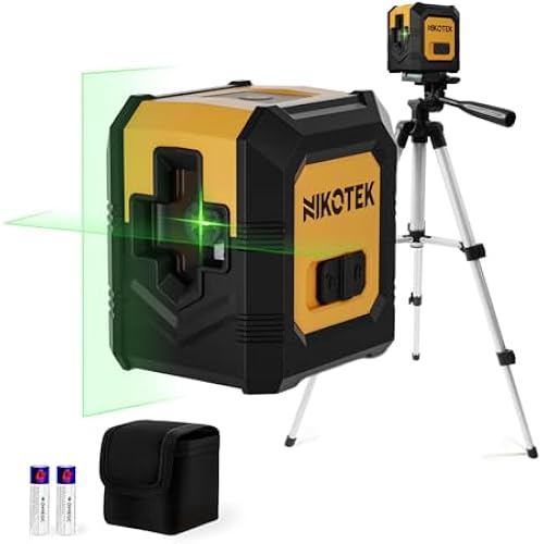 Nikotek Laser Level with Tripod, Self-Leveling Green Beam Horizontal and Vertical Cross-Line Laser for Home Decoration Carrying Pouch, Battery Included (27 Inch Tripod)