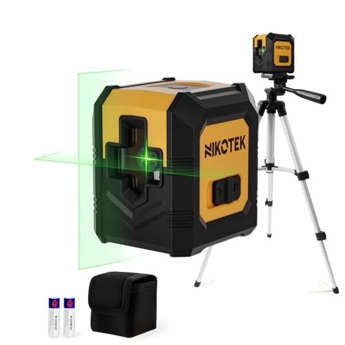 Nikotek Laser Level with Tripod, Self-Leveling Green Beam Horizontal and Vertical Cross-Line Laser for Home Decoration Carrying Pouch, Battery Included (27 Inch Tripod) by Nikotek - Used condition - US$23.44