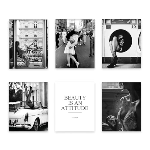 6Pcs Black and White Canvas Wall Art Fashion Posters, Trendy