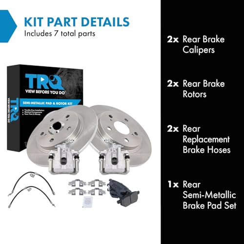 Image of TRQ Rear Brake Pad and Rotor Set Semi Metallic Calipers Compatible with 2009-2010 Pontiac Vibe 2009-2013 Toyota Matrix