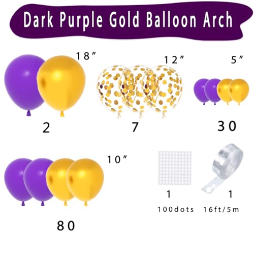 Image of Dark Purple Gold Balloon Garland Arch Kit - 121PCS Purple and Gold Balloons Dark Purple Balloon for Birthday Wedding Anniversary Retirement Graduation Party Decorations