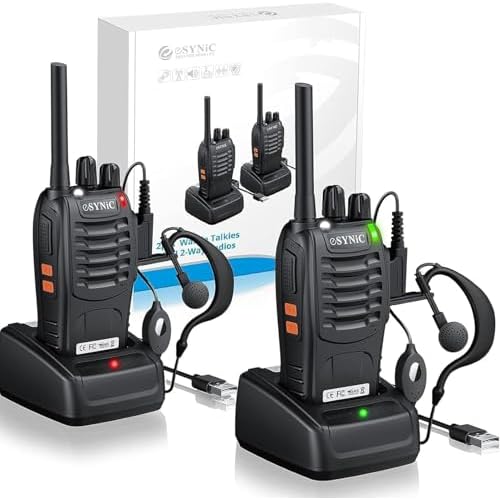 eSynic 2Pack Professional Walkie Talkies for Adults Rechargeable Walkie Talkies Best 16CH Walkie Talkie Hand Free VOX Two Way Radio With Earpieces& LED Lights Wonderful Gifts For Adults Kids etc
