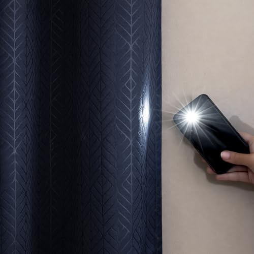 Image of HOMEMONDE 100% True Blackout Curtains 10 Feet Long Door - 1 Piece Curtain, Embossed Panels Light Block Thermal Insulated & Noise Reducing Room Darkening Curtains (Navy Blue, 120Inch)