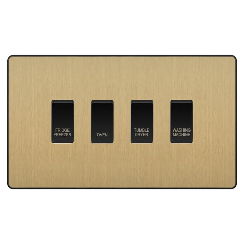 BG Evolve Satin Brass Custom Appliance Grid Switch 4 Gang Screwless