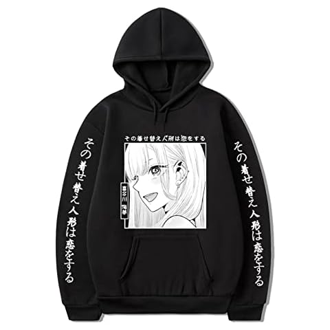 Harajuku Anime My Dress-Up Darling Hoodie Kitagawa Marin Long Sleeve Sweatshirt Fashion Cute Cosplay Costume for Men and Women Black Cover
