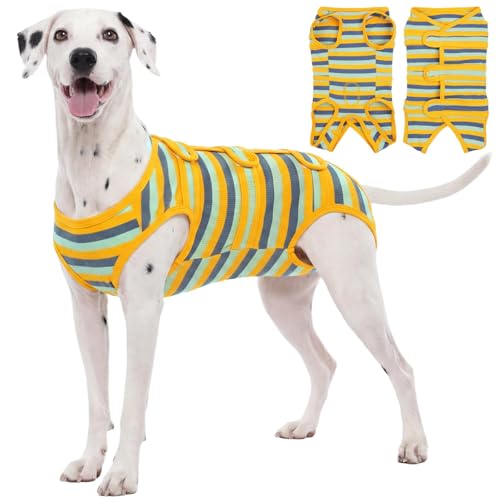 Kuoser Dog Surgery Recovery Suit, Cone E-Collar Alternative, Yellow M