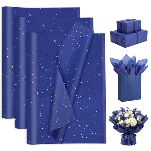 woric 135 Sheets Navy Blue Tissue Paper for Gift Bags with Sparkle 20 x 14 Inch Glitter Tissue Paper Bulk for Gift Wrap Fathers Day DIY Crafts Birthday Decor