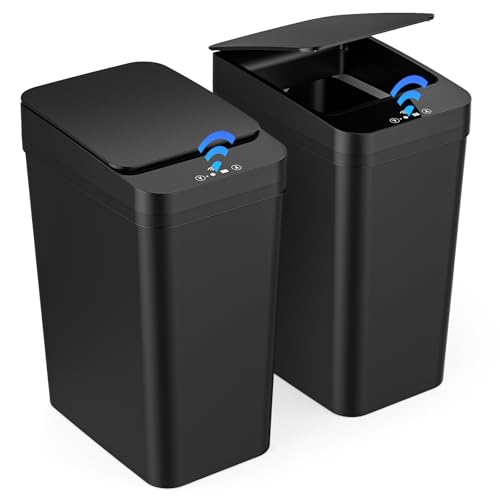 Gaethra 2er Set Mülleimer mit Sensor, 12L Automatischer Elektrischer Deckel Sensor, 3 Betriebsmodi, Leise Wasserdicht Intelligenter Abfallbehälter, für Küche Büro Wohnzimmer Badezimmer (2 er Schwarz)
