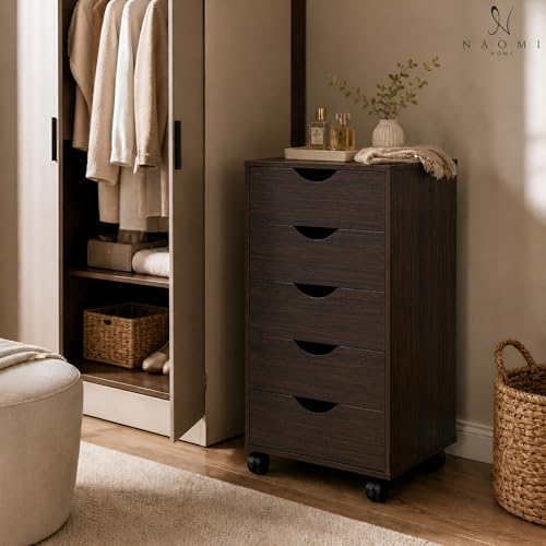 Image of Naomi Home Taylor 5-Drawer Rolling Wooden Dresser - Espresso
