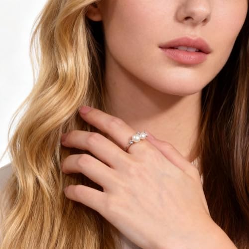 Bague en argent 925 avec perles raffinées et oxyde de zircone - 3