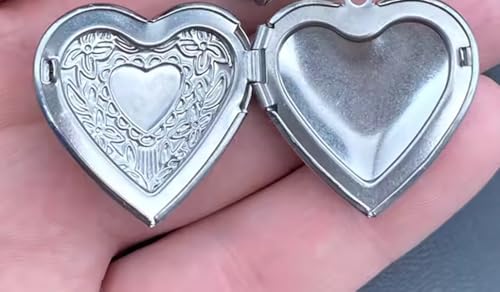 Silver Bat Heart Locket Pendant Necklace4