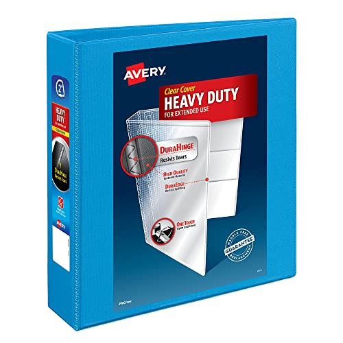 Avery Heavy-Duty View 3 Ring Binder 2 One Touch Slant Rings 2.8 Inch Wide Spine Customizable Clear Cover Ideal for School Office and Home Organization 1 Light Blue Binder (05501)