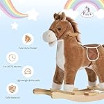 Qaba Rocking Horse Plush Animal on Wooden Rockers, Baby Rocking Chair with Sounds, Moving Mouth, Wagging Tail, Brown - Image 4