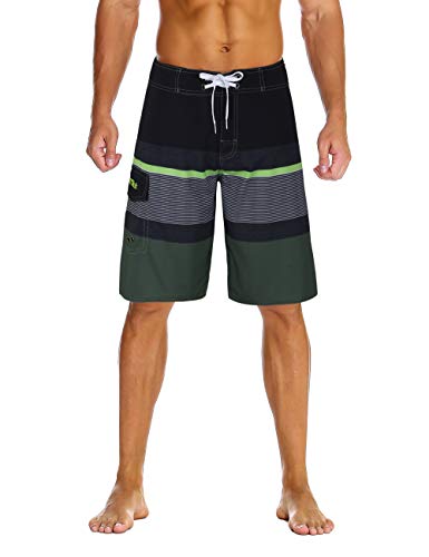 Nonwe Men's Sportwear Quick Dry Board Shorts with Lining Black&Gray 34