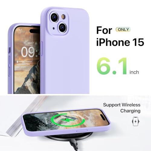 Image of GOODVISH Compatible with iPhone 15 Case, Silicone Upgraded [Enhanced Camera Protection] Phone Case with [2 Screen Protectors], Soft Anti-Scratch Microfiber Lining Inside, 6.1 inch, Violet