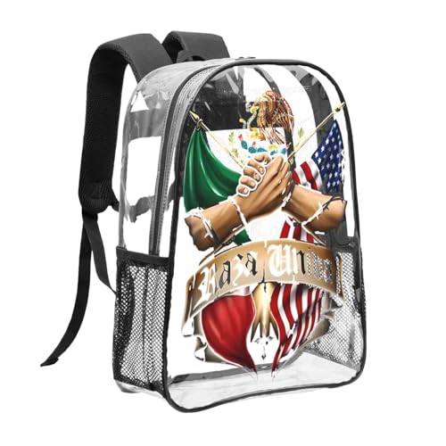 Mexican American Flag 16 Inch Clear PVC Backpacks Transparent Backpack Multipurpose Double Shoulder Bag for Men Women Gifts3