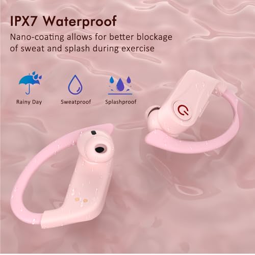 Image of Wireless Earbuds, Bluetooth 6.1 Headphones with 120H Playtime LED Display Case, Noise Canceling Earbud with Easy Button Controls Earpiece Waterproof for Running Workout Gym Cherry Blossom Pink