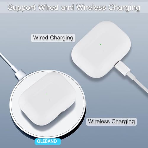 Image of OLEBAND Replacement for Airpods Pro 2&1 Charging Case:Easy to Pair Air pods Pro Earbuds with Pairing Button,Support Both Wired and Wireless Charging,for iPods Pro 1st /2nd Gen 1 Year Warranty(White)