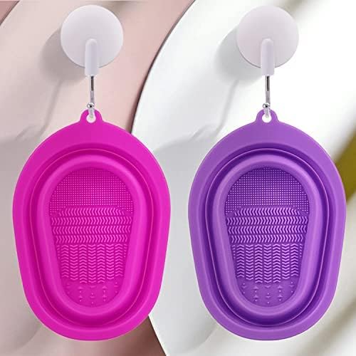 LISHER Makeup Brush Cleaning Mat, Sponge Silicone Makeup Brush Scrubber, Cosmetic Brush Cleaner, Brush Cleaning Pad, Foldable makeup brush cleaning Bowl - (Pack Of-1) (Multicolour)