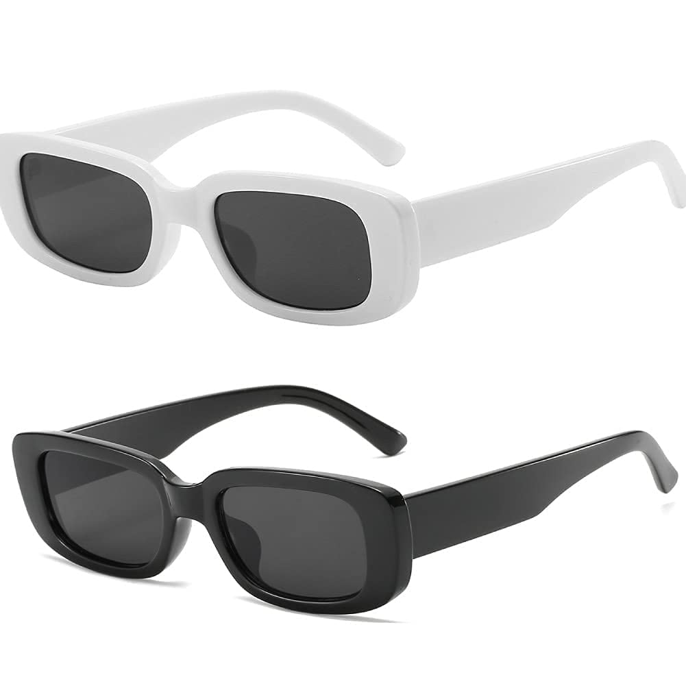 spefez Rectangle Sunglasses for Women Men Trendy Cooling Glass Retro Fashion Sunglasses UV 400 Protection Square Frame Eyewear(White/Black)-picture-17