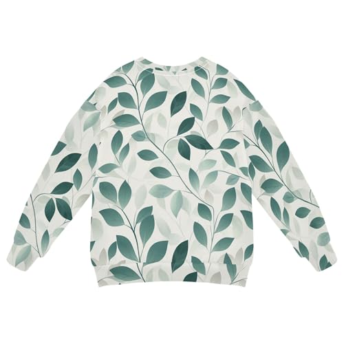 JUNZAN Green Leaves Beige Kids Girls Sweatshirts Hoodies Crewneck Sweatshirt With Hoodie Sports 4T2
