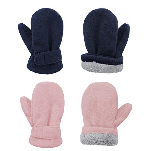 Zando Toddler Mittens Winter Warm Baby Mittens Baby Girl Baby Boy Mittens Lined Fleece Gloves Toddler Gloves 2 Pairs Snow Gloves Ski Gloves Unisex Navy & Pink 2-4T