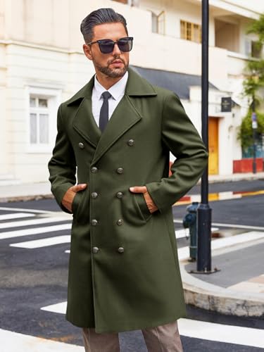 Runcati Mens Double Breasted Trench Coat Notch Lapel Peacoat Mid Long Winter Classic Overcoat3