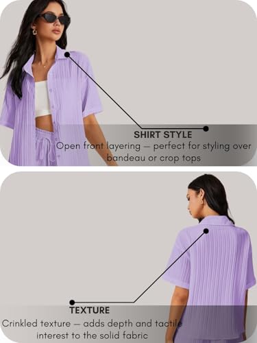 Image of Leriya Fashion Co-ord Set for Women Stylish Solid Poly Lycra Cotton | Textured Pyjama Set For Woman Travel Beach & Holiday Look | Oversized Loose Fit Trendy Top & Shorts for Summer Day Vacation