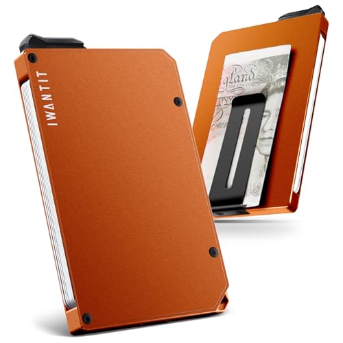 iwantit Pop Up Wallet for Men, Slim Minimalist Credit Card Holder with Money Clip - Man Metal Aluminum Wallet RFID Blocking, Smart Tactical Wallet for Men, Gift for Men (Orange) - Main Image