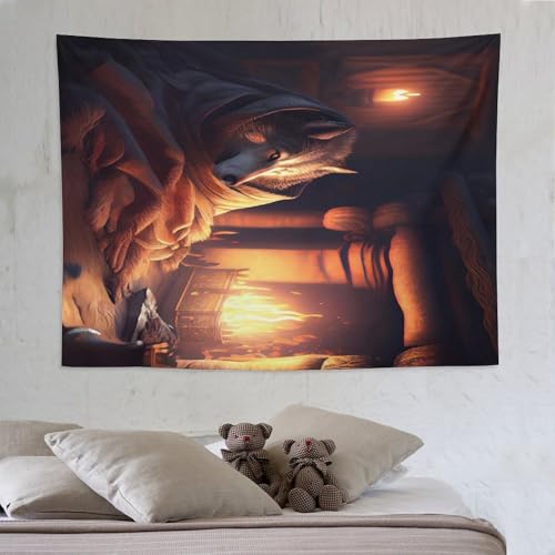 Tapisserie loup tenture murale salon décoration chambre grand format