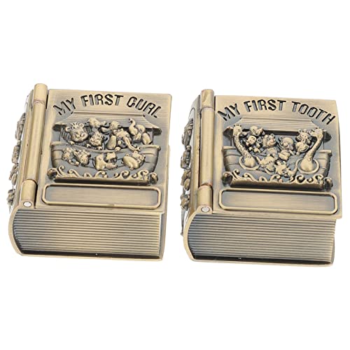 SUPVOX Metal Baby First Tooth Box 2 Piece Infants Keepsake Box Baby Hair and Tooth Curl Storage Retro Design