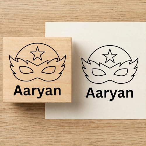 Image of Kunya Personalised Book Stamp with Your Name(3.5 cm Dia), customised for Stamping Books for Readers, Great Gift for booklovers, Kids, Teachers (Caption Mask)