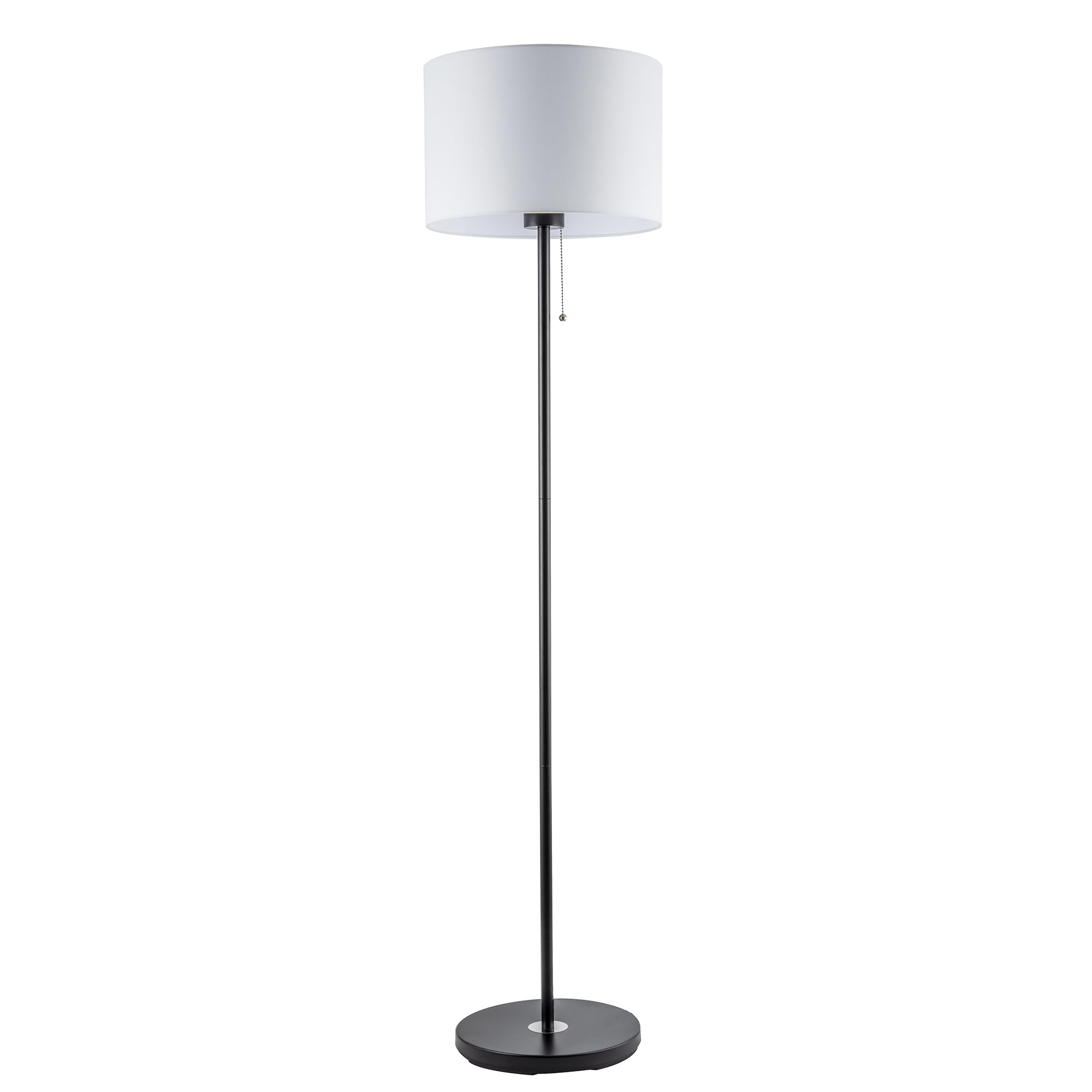 Classic Matte Black Floor Lamp with Metal Pull Switch and Cotton Shade by Hap...