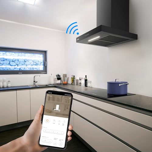 CIARRA CBCB6102 A+++ Dunstabzugshaube 60 cm Umluft mit App Touch-Bedienung Abluft Abzugshaube 650m³/h CBCF003 Aktivkohlefilter TouchControl 4 Stufen Inkl. Booster Schwarz